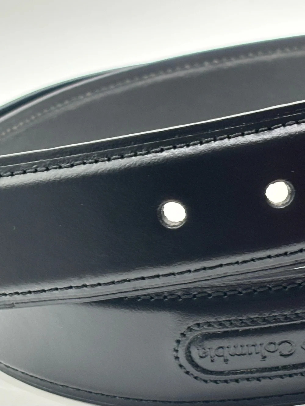 New Columbia Men's Black Leather Belt Size 48 Stitching XXL